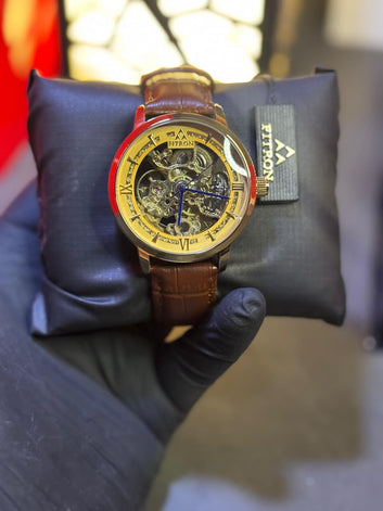 Fitron Gold Automatic, Brown Leather Strap Watch